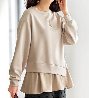 BELLUNA（ベルーナ）の「サイドリボン使い異素材切替プルオーバー（カットソー）」｜トープ