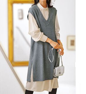 BELLUNA（ベルーナ）の「ニットベスト付ハイネックワンピース（アンサンブル）」｜杢グレー／トープ