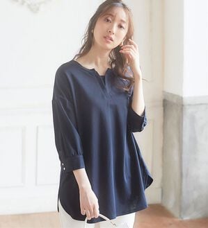 alotta（アロッタ）の「【接触冷感】６分袖衿フェイク裾ラウンドチュニック（チュニック）」｜詳細画像