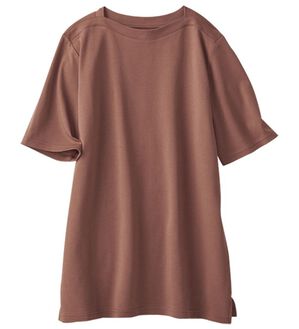 BELLUNA（ベルーナ）の「艶やか綿１００％シンプルプルオーバー（カットソー）」｜テラコッタ