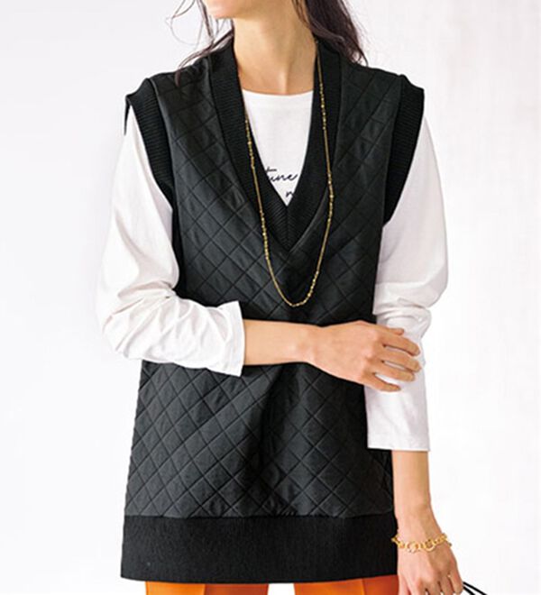 BELLUNA（ベルーナ）の「キルティング素材Ｖネックデザインベスト（ベスト）」｜黒