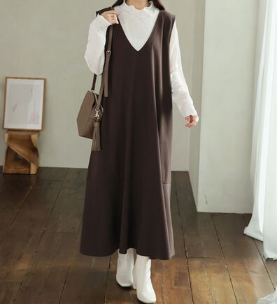 A HAPPY MARILYN（アハッピーマリリン）の「【Ｌ～８Ｌ】選べる丈！リブトップス&times;マーメイドジャンスカ２点セット（アンサンブル）」