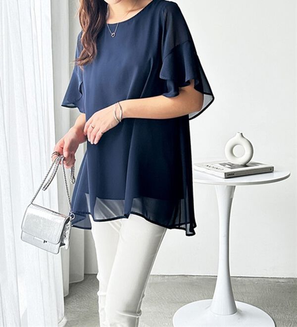 GeeRA（ジーラ）の「【接触冷感】異素材シフォンレイヤードチュニック（チュニック）」｜詳細画像