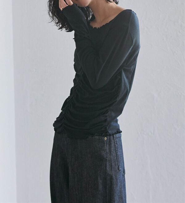 RANAN（ラナン）の「ギャザーデザインシアーTシャツ（Tシャツ）」｜詳細画像