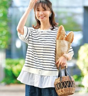 BELLUNA（ベルーナ）の「異素材切替ボタン使いカーディガン（その他カーディガン）」｜詳細画像