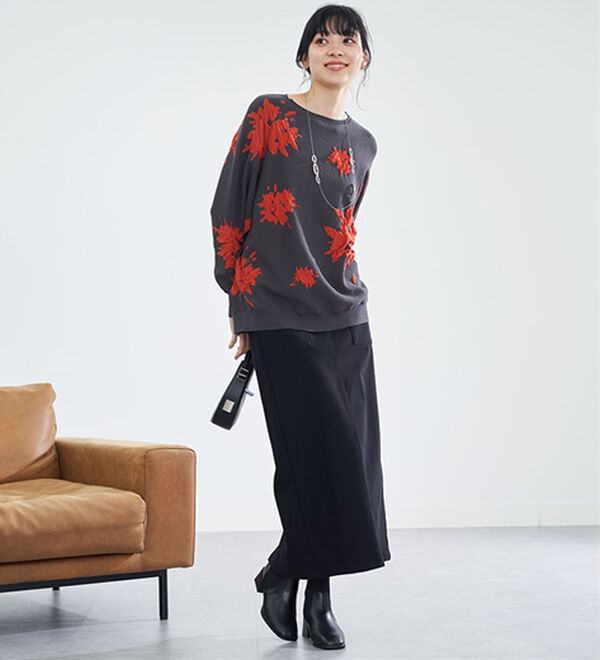 BELLUNA（ベルーナ）の「大人のゆるっと花柄ジャカードニットプルオーバー（ニット・セーター）」｜詳細画像