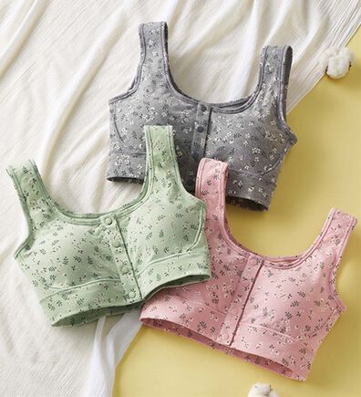 「【３色組】綿混のやさしい前開きプリントブラ（ノンワイヤーブラ）」