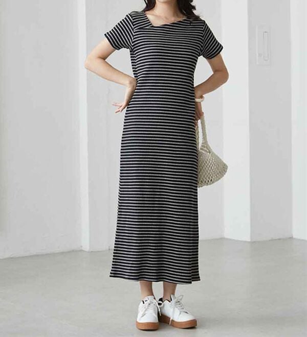 RANAN（ラナン）の「アシメネックハーフスリーブリブワンピース（その他ワンピース）」｜詳細画像