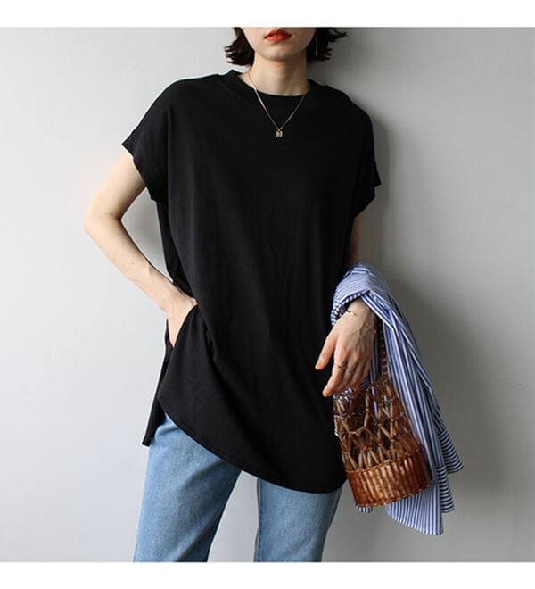 GeeRA（ジーラ）の「綿１００％フレンチスリーブチュニックＴシャツ（カットソー）」｜詳細画像