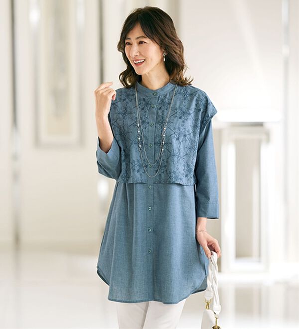 エレガントに体型カバー！刺しゅう重ねチュニック - ベルーナ【公式】