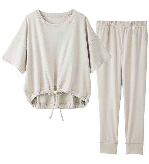 YU'NOW（ユナウ）の「【２点セット】コットン１００％ウエストドローストリングプルオーバー上下セット（パジャマ・ルームウェア）」｜詳細画像