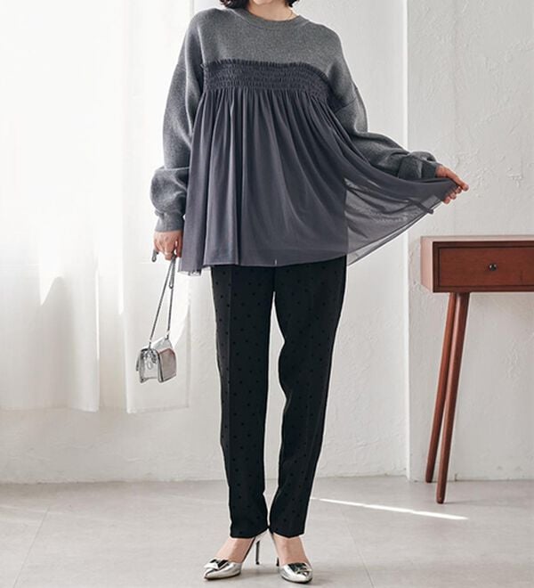 RANAN（ラナン）の「洗える！ビスチェ風チュールドッキングニット＜ムースタッチライト＞（ニット・セーター）」｜詳細画像