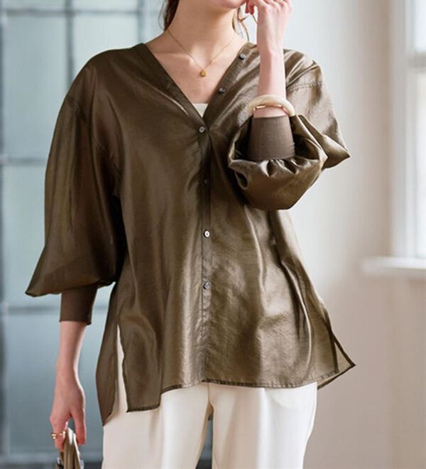 RANAN（ラナン）の「ディープVネックシアーシャツ（シャツ）」｜詳細画像