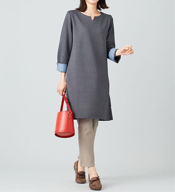 BELLUNA（ベルーナ）の「ボタン使いボーダージャカードワンピース（その他ワンピース）」｜詳細画像