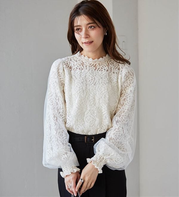 RANAN（ラナン）の「チュールドッキングフラワーレースキャンディースリーブブラウス（ブラウス）」｜詳細画像
