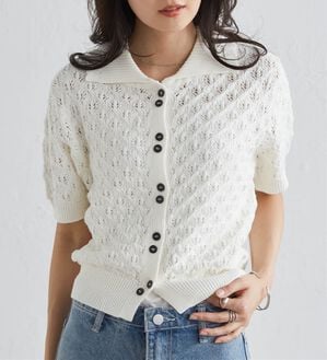 RANAN（ラナン）の「透かし柄サマーニットポロカーデ（ニット・セーター）」｜詳細画像