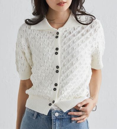 RANAN（ラナン）の「透かし柄サマーニットポロカーデ（ニット・セーター）」