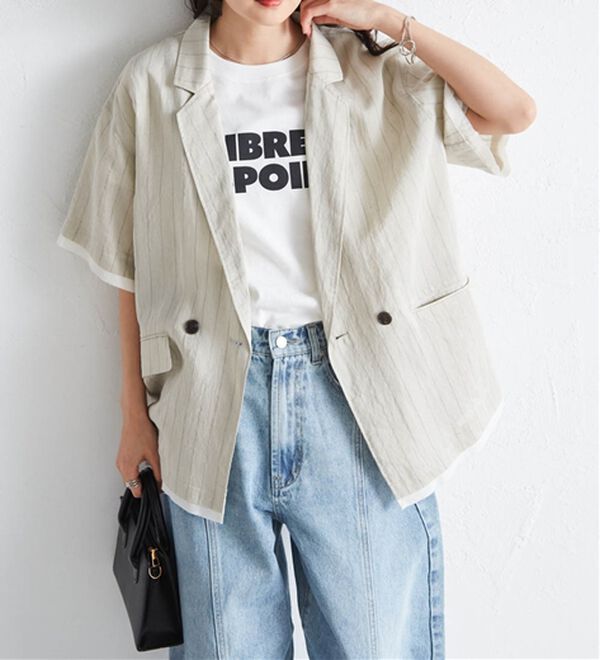 RANAN（ラナン）の「ハーフスリーブシアーシャツジャケット（テーラードジャケット）」｜詳細画像