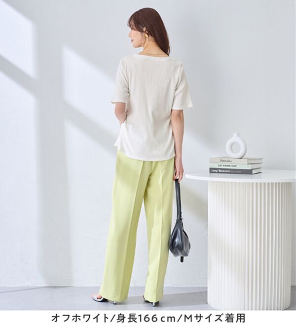 alotta（アロッタ）の「【接触冷感】細見えギャザーデザイン美くびれリブトップス（カットソー）」｜詳細画像