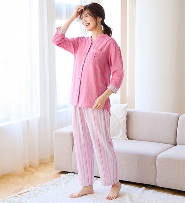 LAVIENNE（ラヴィエンヌ）の「【オーガニックコットン使用】綿１００％Ｗガーゼのルームパジャマ（パジャマ・ルームウェア）」｜詳細画像