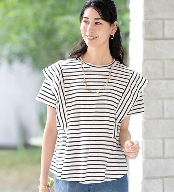 ルフラン（ルフラン）の「ちょい洒落＊ラッフルショルダーＴシャツ（Tシャツ）」｜詳細画像