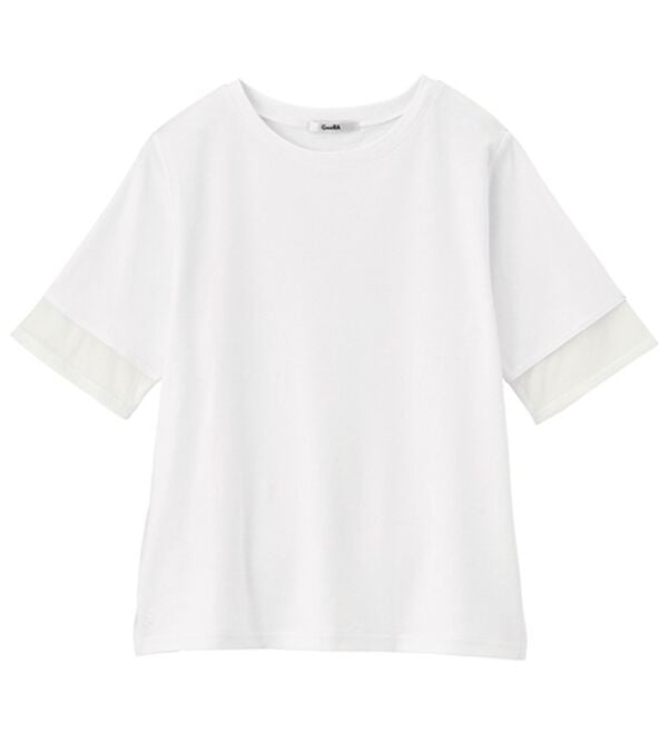 GeeRA（ジーラ）の「綿１００％袖シアー切替シルケットＴシャツ（Tシャツ）」｜詳細画像