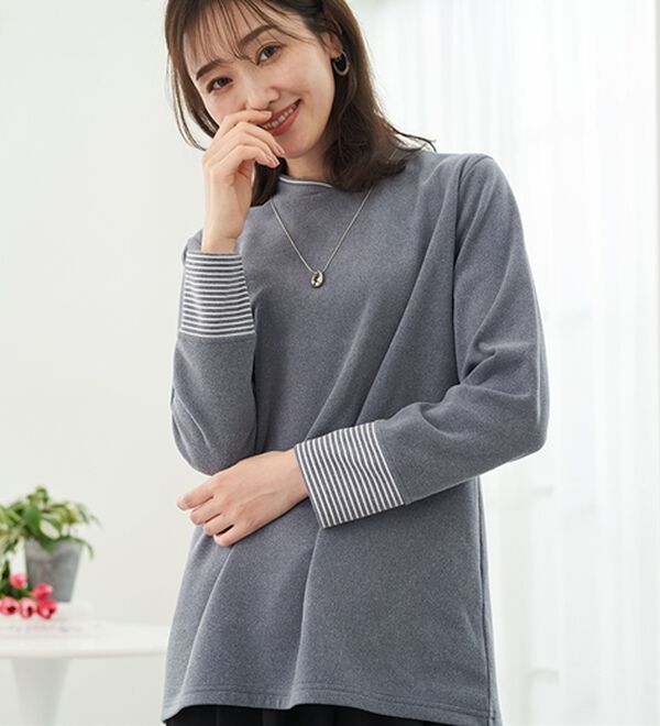 BELLUNA（ベルーナ）の「なめらかボーダー配色使いプルオーバー（カットソー）」｜詳細画像