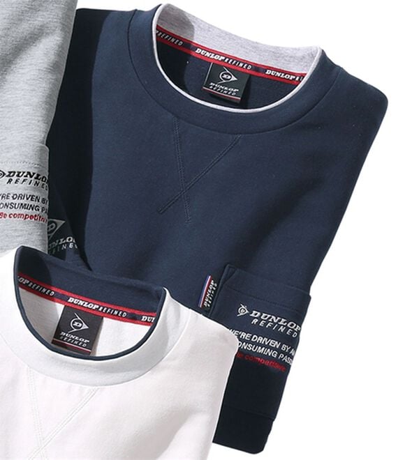 「＜ダンロップ・リファインド＞ゆったり７分袖ライトトレーナー（メンズトレーナー）」｜ネイビ－