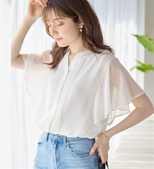 alotta（アロッタ）の「【接触冷感】インナー付ピンタックデザインブラウス【イエベ・ブルべ】（ブラウス）」｜詳細画像