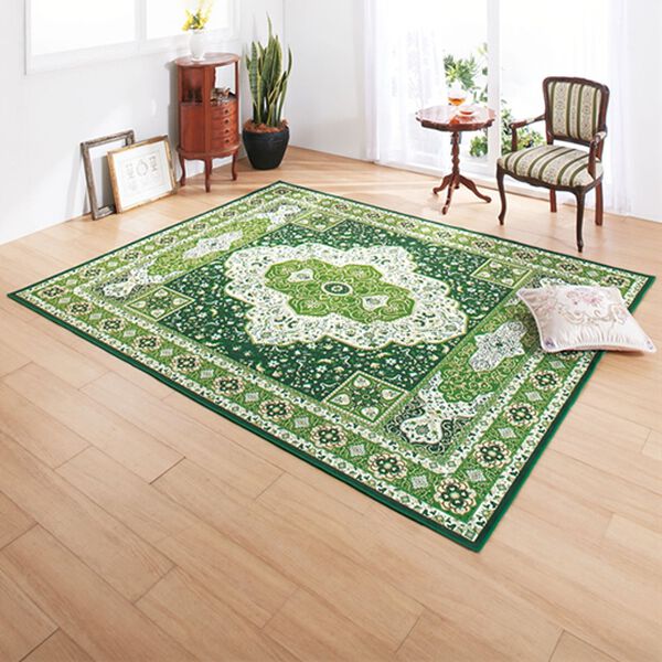 「厚みが選べる高級柄プリントはっ水カーペット（カーペット）」｜グリーン