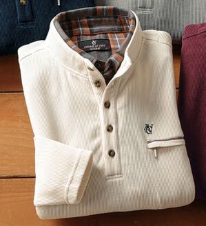 「＜コムルヴァン・オム＞大人の技ありダブル衿プルオーバー（メンズトレーナー）」｜アイボリー