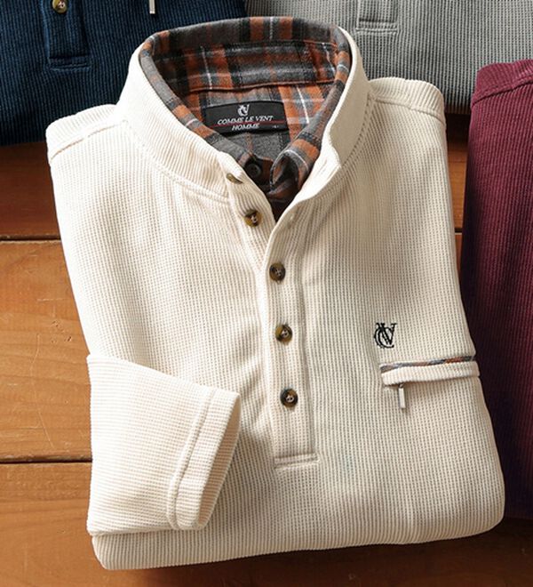 「＜コムルヴァン・オム＞大人の技ありダブル衿プルオーバー（メンズトレーナー）」｜アイボリー