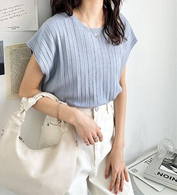 GeeRA（ジーラ）の「プリーツ編フレンチスリーブリブトップス（ニット・セーター）」｜詳細画像