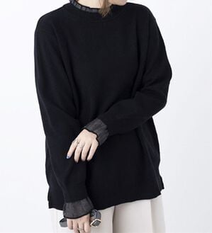 BELLUNA（ベルーナ）の「衿＆袖シアーニット使いプルオーバー（ニット・セーター）」｜黒
