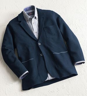 「＜コムルヴァン・オム＞ワッフル編みテーラードカーディガン（メンズカーディガン）」｜ネイビー