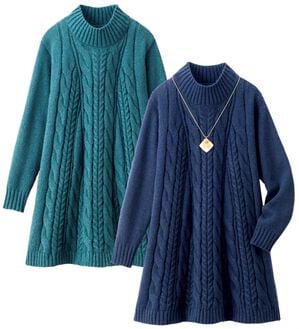 ルフラン（ルフラン）の「【２色組】すっきり見えの編地ニットチュニック（ニット・セーター）」｜詳細画像