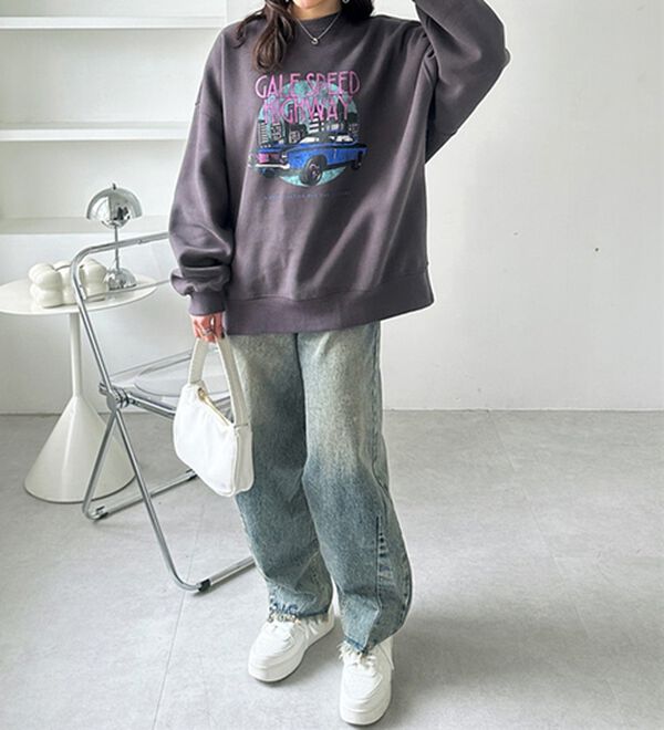 GeeRA（ジーラ）の「ラフィックヴィンテージ風裏起毛スウェット（カットソー）」｜詳細画像