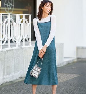 BELLUNA（ベルーナ）の「夏のコーデに悩まない！インナー付ジャカードキャミワンピ（カットソーワンピース）」｜詳細画像