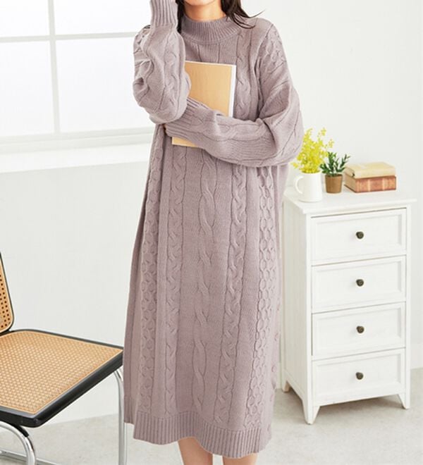 BELLUNA（ベルーナ）の「ケーブル柄ロング丈ニットワンピース（ニットワンピース）」｜詳細画像