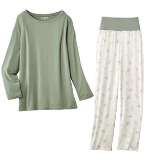 YU'NOW（ユナウ）の「レーヨンブレンドハラマキパジャマ２点セット（パジャマ・ルームウェア）」｜グリーン