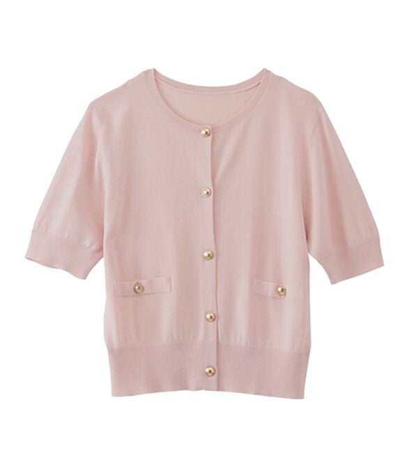 RANAN（ラナン）の「ゴールド調ボタン5分袖ニットカーデ（ニットカーディガン）」｜詳細画像