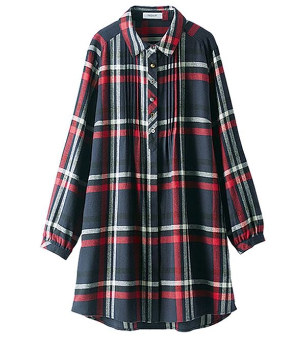BELLUNA（ベルーナ）の「多ボタン使いチェック柄シャツチュニック（チュニック）」｜詳細画像