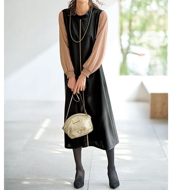 BELLUNA（ベルーナ）の「袖切替デザインハイネックワンピース（その他ワンピース）」｜黒系