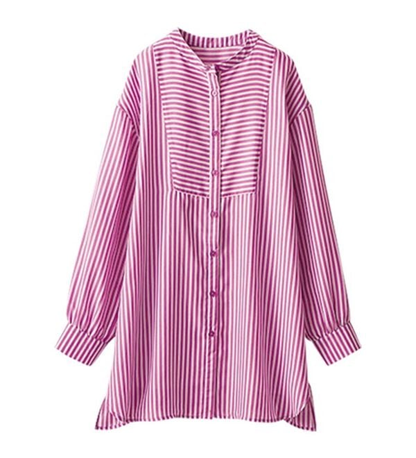 BELLUNA（ベルーナ）の「お手入れ簡単！ストライプ切替シャツチュニック（チュニック）」｜詳細画像