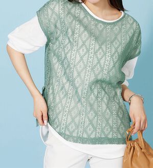 BELLUNA（ベルーナ）の「ラッセルレースサイドリボンアンサンブル（アンサンブル）」｜セージ