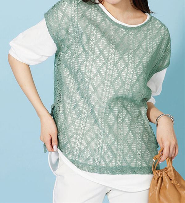 BELLUNA（ベルーナ）の「ラッセルレースサイドリボンアンサンブル（アンサンブル）」｜セージ