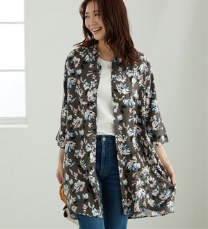 「【接触冷感】レーヨン素材ブザム切替ワンピース（その他ワンピース）」｜ブラウン系花柄