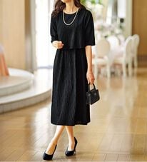 BELLUNA（ベルーナ）の「波柄ジャカード重ね着風ワンピース（その他ワンピース）」