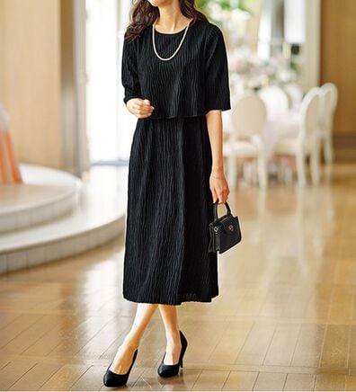 BELLUNA（ベルーナ）の「波柄ジャカード重ね着風ワンピース（その他ワンピース）」