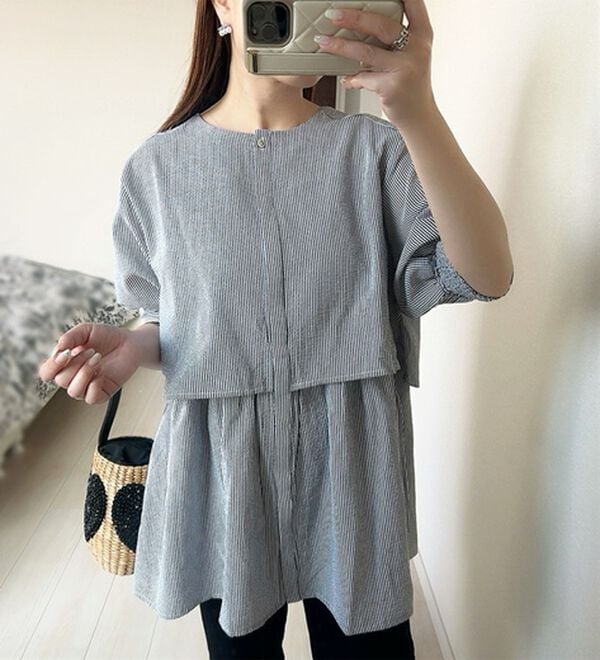 GeeRA（ジーラ）の「【華奢見え】羽織にもなる！ペプラムシャツチュニック（チュニック）」｜詳細画像